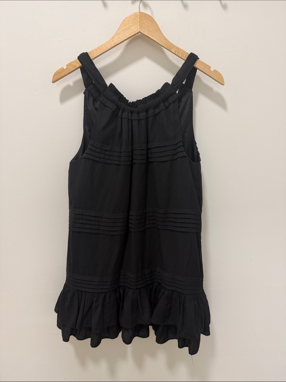 Black Ruffle-Hem Camisole Dress with Pintuck Detail